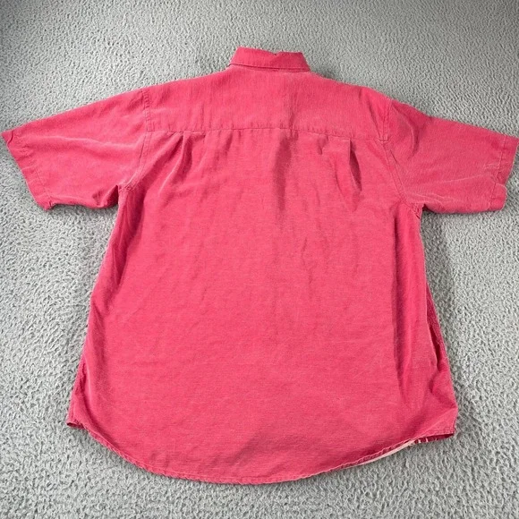 Tommy Bahama Silk Button Up Shirt Short Sleeve Hawaiian Adult Pink Palm Trees L - Picture 7 of 9
